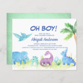 BUDGET Dinosaur Oh Boy Baby shower Uitnodiging (Voorkant / Achterkant)