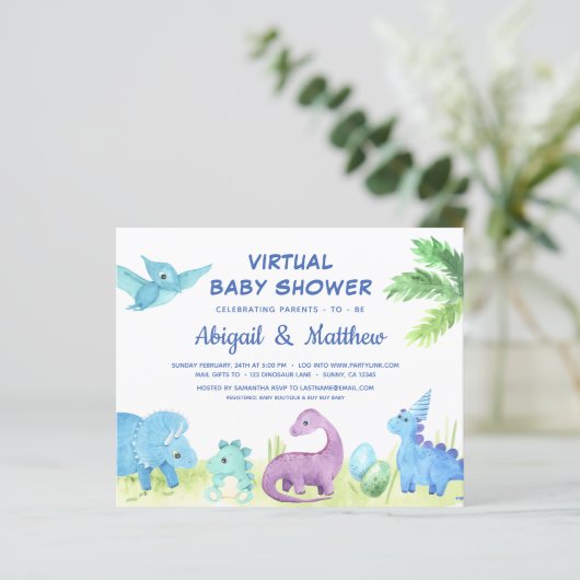 BUDGET Dinosaur - Uitnodiging voor virtueel Baby s (Staand voorkant)