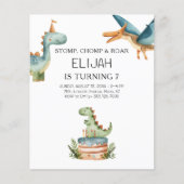 Budget Dinosaur Verjaardag Kinder feestuitnodiging Flyer (Voorkant)