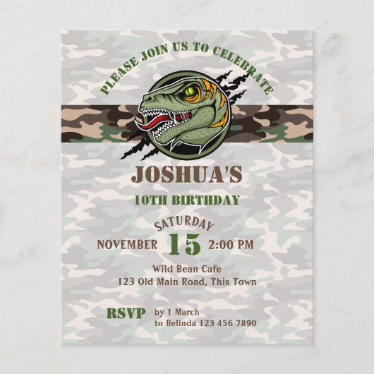 Budget Dinosaur verjaardagscraptor camouflage nodi (Voorkant)