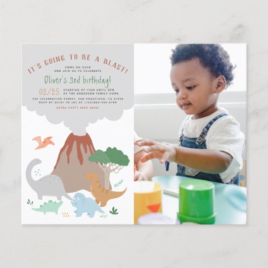 Budget Dinosaur & Volcano Boy Foto Birthday Party (Voorkant)