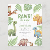 Budget Dinosaurus Rawr It A Boy Baby shower Invite Flyer (Voorkant)