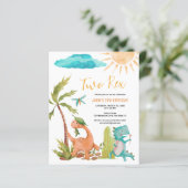 Budget Dinosaurus Twee Rex Verjaardag Uitnodiging (Staand voorkant)