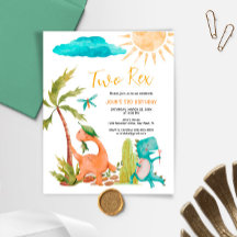 Budget Dinosaurus Twee Rex Verjaardag Uitnodiging