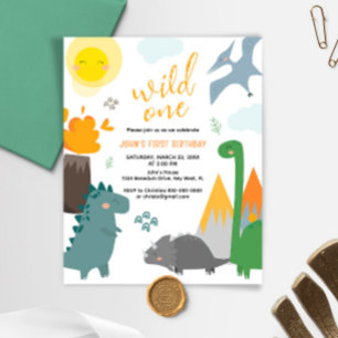 Budget Dinosaurus Wild Een 1e Verjaardag Uitnodigi