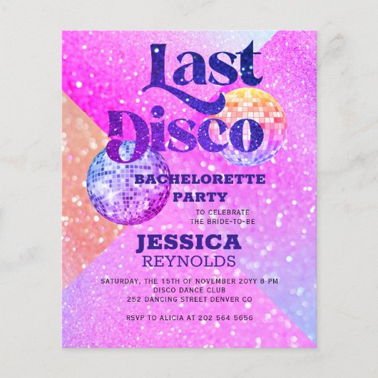 Budget disco bachelorette partijuitnodiging flyer (Voorkant)