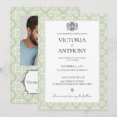 Budget DIY Elegant Sage Green Custom Photo Wedding Kaart (Voorkant / Achterkant)