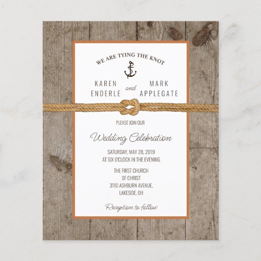 Budget Dockside Rustic Wedding Uitnodiging (Voorkant)