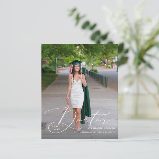 Budget Doctor Elegant Foto Afstuderen Aankondiging (Staand voorkant)