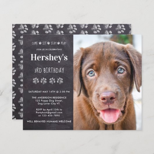 Budget Dog Birthday Puppy Custom Photo Invitation (Voorkant / Achterkant)