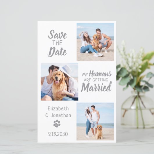 Budget Dog Wedding Photo Collage Save the Date (Staand voorkant)