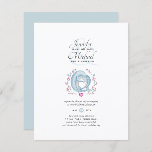 Budget Dolphins in Love Sealife Wedding Inviting (Voorkant / Achterkant)