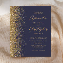 Budget Donk Blue Gold Elegant Wedding Invitation