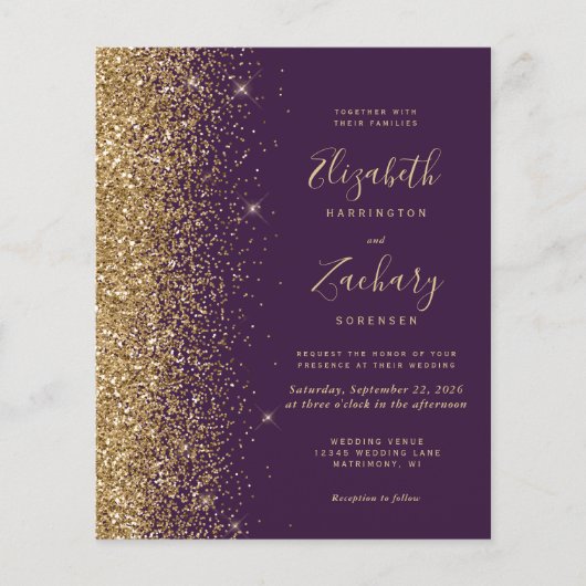 Budget donker Paars Gold Glitter Weddenschap (Voorkant)