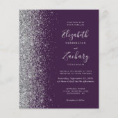 Budget donker Paars Silver Glitter Wedding Invite (Voorkant)