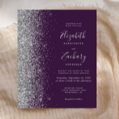 Budget donker Paars Silver Glitter Wedding Invite