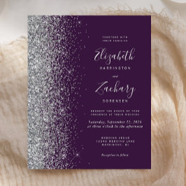 Budget donker Paars Silver Glitter Wedding Invite