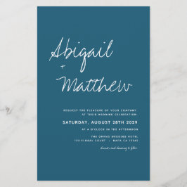 Budget Donker Teal Minimalistische Trouwkaart Flyer