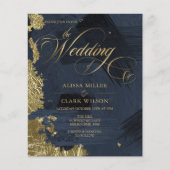 BUDGET donkerblauw, gouden bruiloft-uitnodiging (Voorkant)