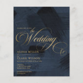 BUDGET donkerblauw, gouden bruiloft-uitnodiging (Voorkant)