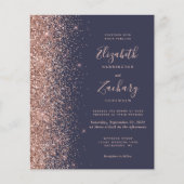 Budget donkerblauw Roos Gold Glitter Wedding Invit (Voorkant)
