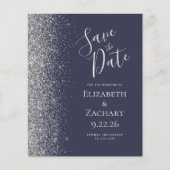 Budget Donkerblauw Silver Save the Date Kaart (Voorkant)
