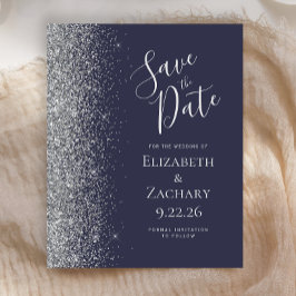 Budget Donkerblauw Silver Save the Date Kaart