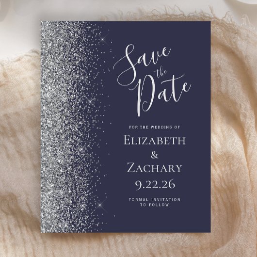 Budget Donkerblauw Silver Save the Date Kaart