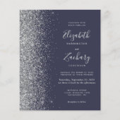 Budget Donkerblauw Zilver Glitter Bruiloft Uitnodi (Voorkant)