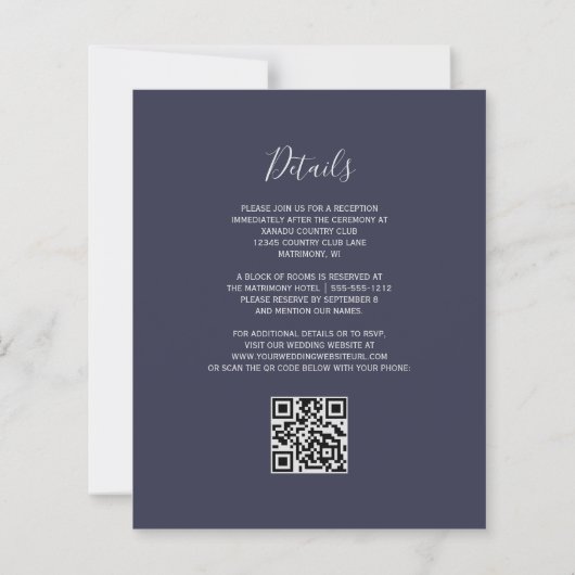 Budget Donkerblauw Zilver Glitter QR Code Huwelijk (Achterkant)