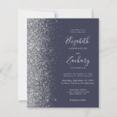 Budget Donkerblauw Zilver Glitter QR Code Trouwen (Voorkant)