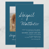 Budget donkerder Blauwgroen Eenvoudige uitnodiging (Voorkant / Achterkant)