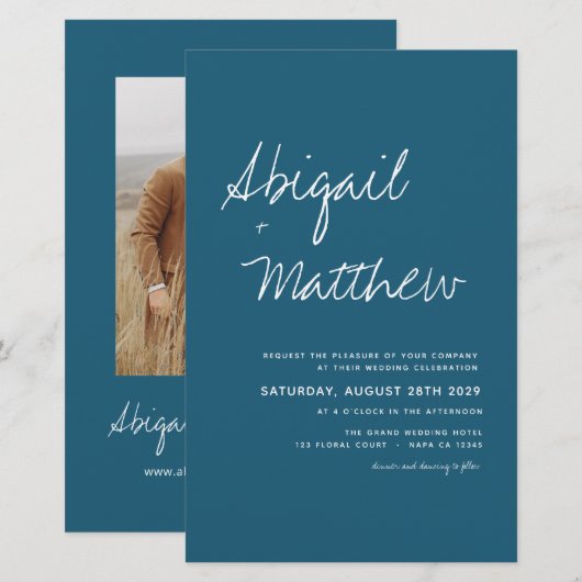 Budget donkerder Blauwgroen Eenvoudige uitnodiging (Voorkant / Achterkant)