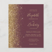Budget donkere Bourgogne Gold Glitter Wedding Invi (Voorkant)