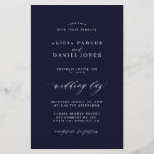 Budget donkere marine witte foto bruiloft uitnodig flyer (Voorkant)