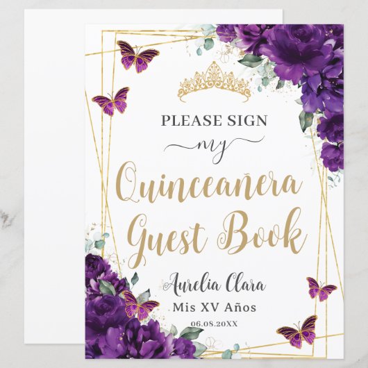 Budget Donkere Paarse Quince 15 Verjaardag Gastboe (Voorkant / Achterkant)