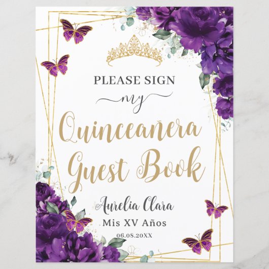 Budget Donkere Paarse Quince 15 Verjaardag Gastboe (Voorkant)