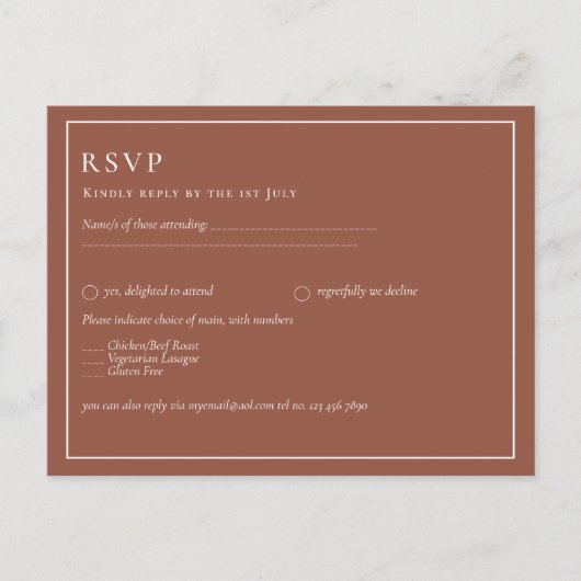 BUDGET Donkere Terracotta Monochrome Trouwfeest Briefkaart (Voorkant)