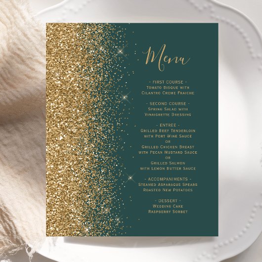 Budget Donkergroen Gouden Glitter Trouwmenu