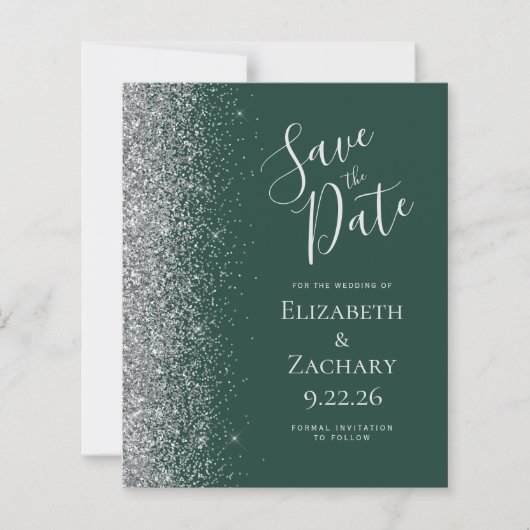 Budget Donkergroen Silver Save the Date Kaart (Voorkant)