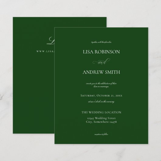 Budget donkergroene kalligrafie bruiloft (Voorkant / Achterkant)