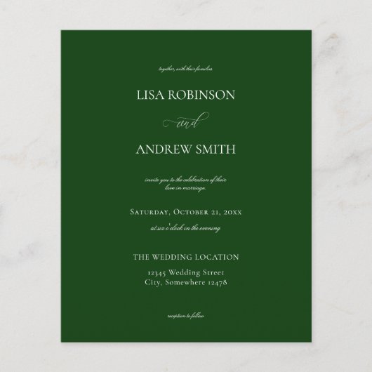 Budget Donkergroene kalligrafie trouwflyer Flyer (Voorkant)
