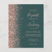 Budget donkergroene Roos Gold Weduwen Uitnodiging (Voorkant)