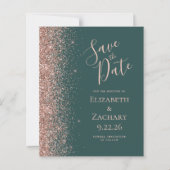 Budget donkergroene roze gouden Save the Date (Voorkant)