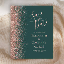 Budget donkergroene roze gouden Save the Date