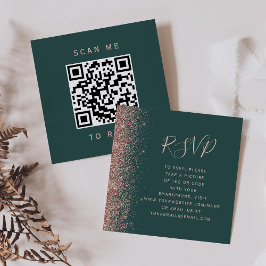 Budget donkergroene roze gouden trouw QR Code RSVP Informatiekaartje
