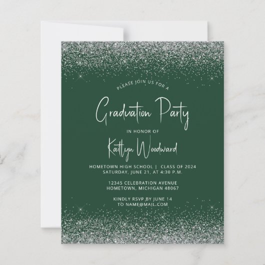 Budget donkergroene zilveren glitters afstudeerfee (Voorkant)