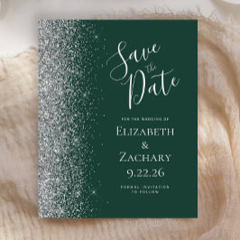 Budget Donkergroene Zilveren Save the Date Kaart