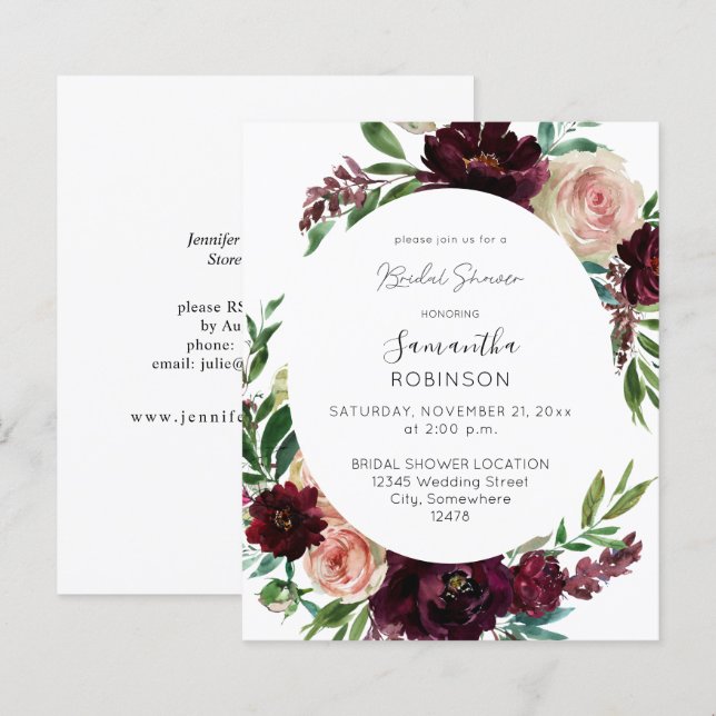 Budget Donkerrood en Roze Bloemen Bruidsdouche (Voorkant / Achterkant)