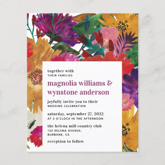 BUDGET donkerroze bruine bruiloft uitnodiging (Voorkant)